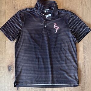 Chubbies Navy Striped Polo with Pink Flamingo
